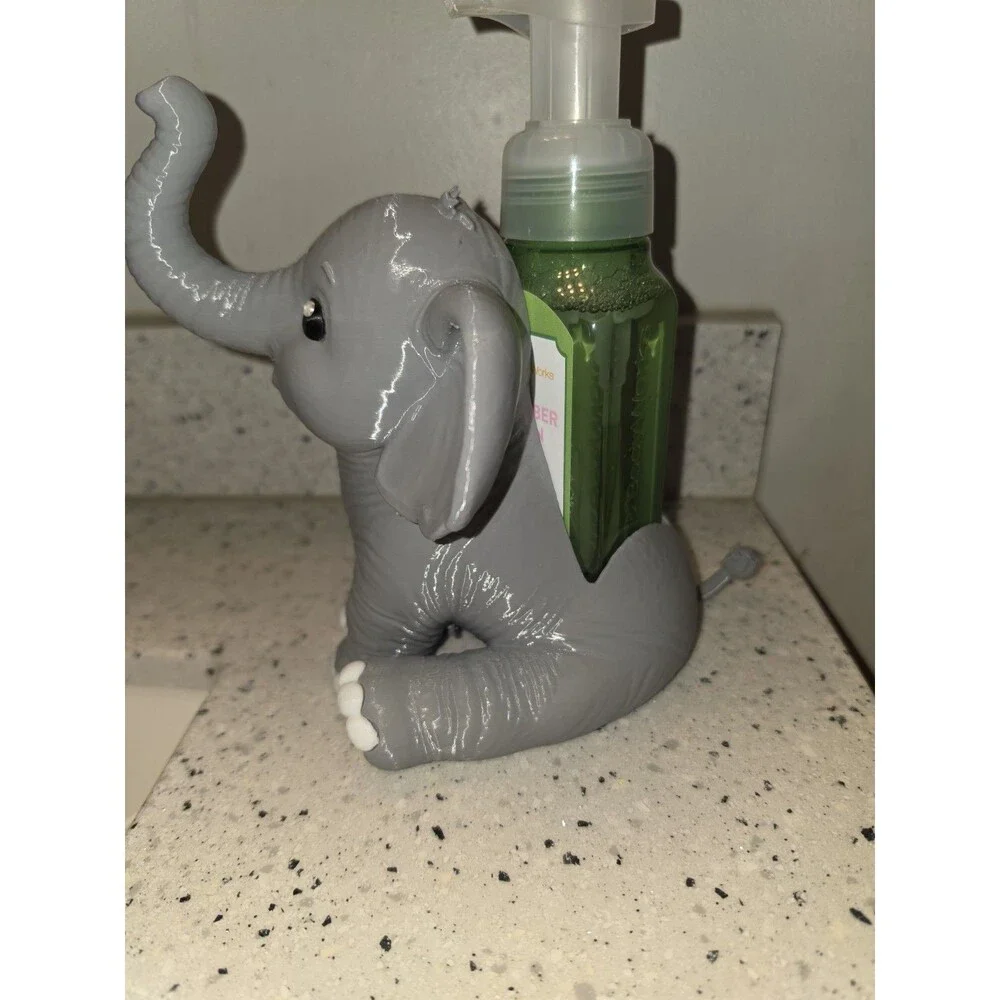 Grey Elephant Soap Holder Foaming Bottle Stand Cute Bathroom Sink Decor